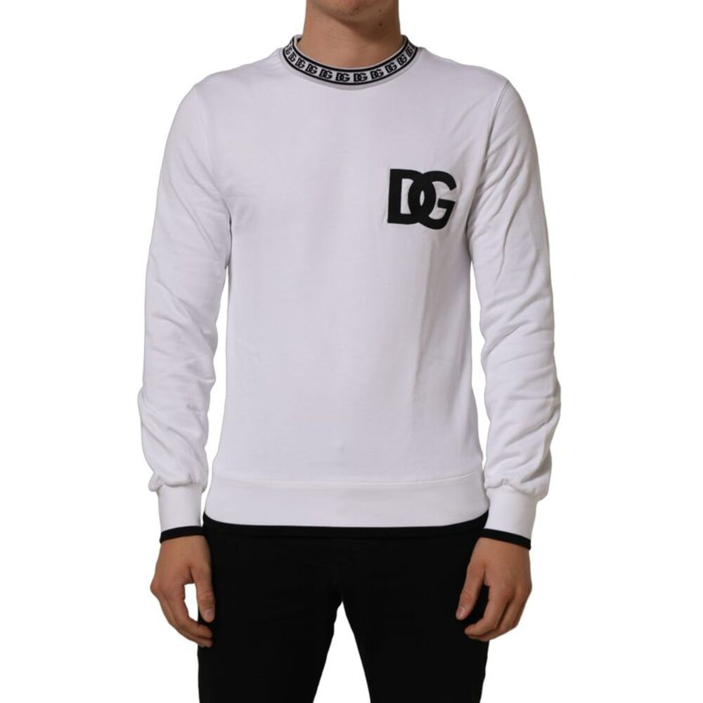 Dolce & Gabbana White Cotton Crew Neck Sweatshirt Men's Sweater